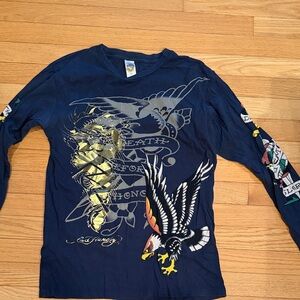 Ed Hardy by Christian Audigier Gildan Blue Tee with Gold Graphic